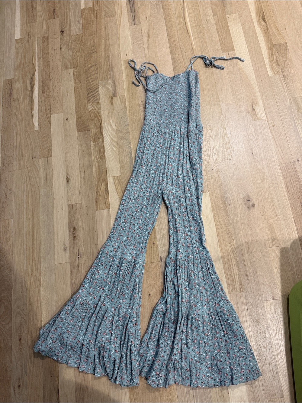 Vici Blue Floral Smocked Tie-Shoulder Jumpsuit